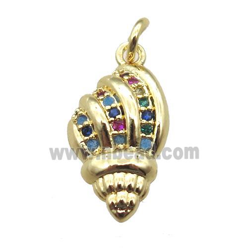 copper conch shell pendant pave zircoon, gold plated