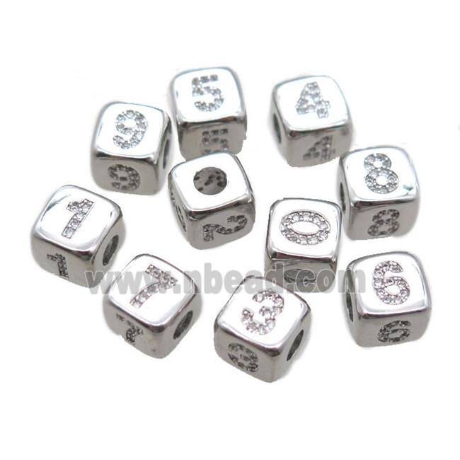 copper cube beads paved zircon, mixed number, large hole, rose gold