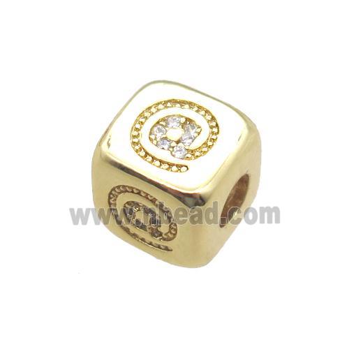 copper cube beads paved zircon, gold plated