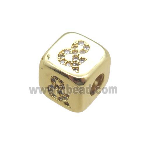 copper cube beads paved zircon, gold plated