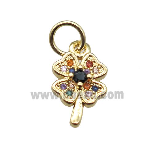 copper clover pendant paved zircon, gold plated