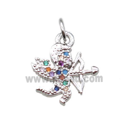 copper Cupid pendant paved zircon, platinum plated