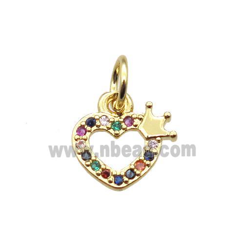 copper crown heart pendant paved zircon, gold plated