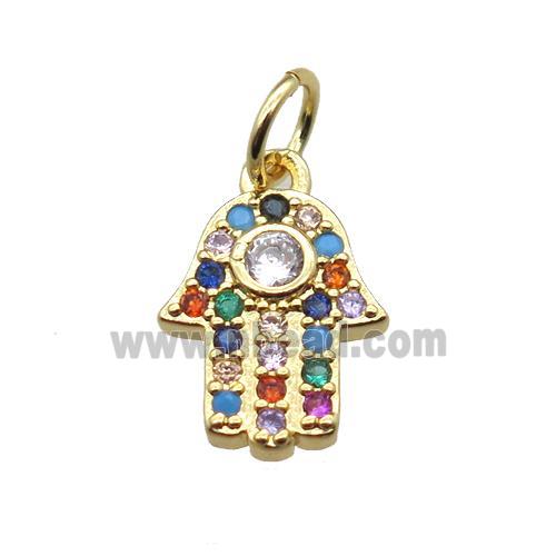 copper hamsahand pendant paved zircon, gold plated