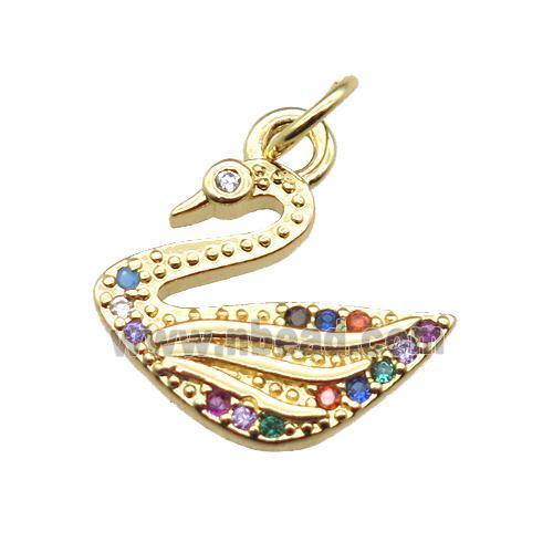 copper swan pendant paved zircon, gold plated