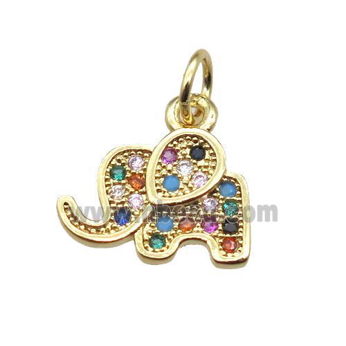 copper elephant pendant paved zircon, gold plated