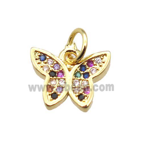 copper butterfly pendant paved zircon, gold plated