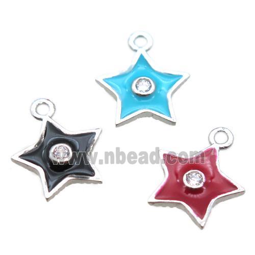 enameling copper star pendant paved zircon, mix color, platinum plated