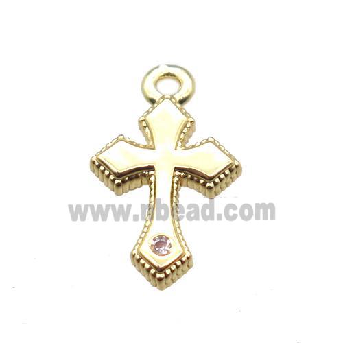 copper cross pendant pave zircon, gold plated