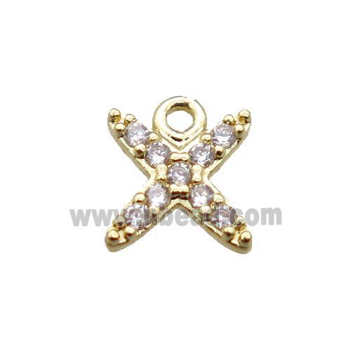 copper cross pendant pave zircon, gold plated