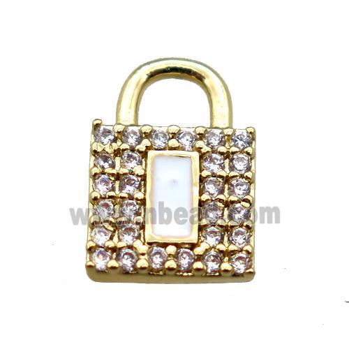 copper lock pendant paved zircon, gold plated