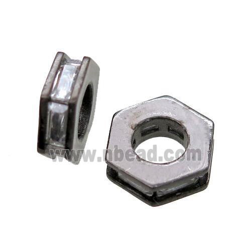 copper hexagon beads paved zircon, black plated