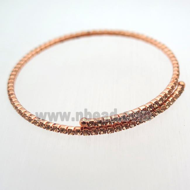 copper bangle pave champagne rhinestone, rose gold