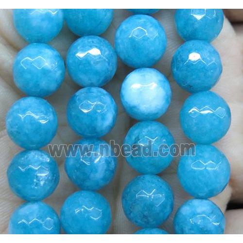 Agate beads, faceted round, aqua