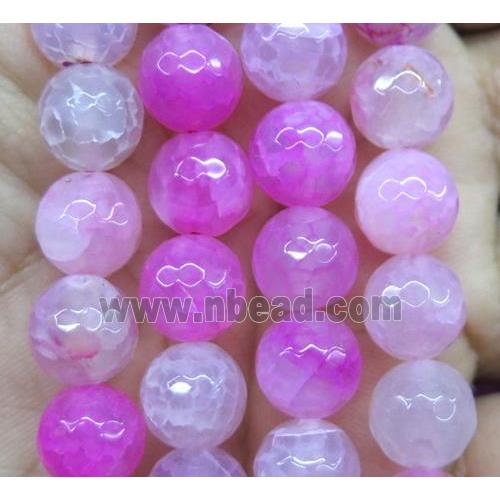 Agate beads, faceted round, hotpink