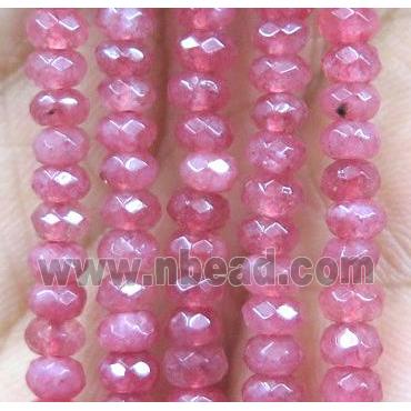 pink jade bead, faceted rondelle