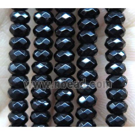 black jade bead, faceted rondelle