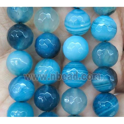 blue striped agate bead, faceted round