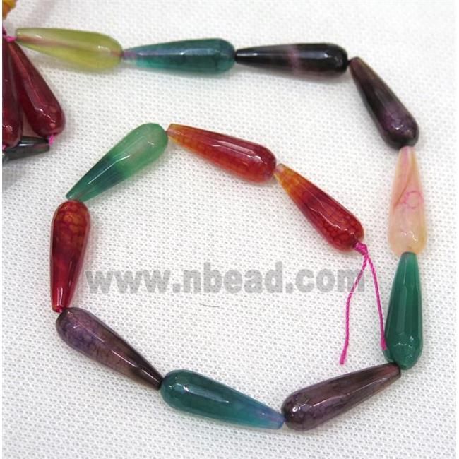 Agate beads, faceted teardrop, mixed color