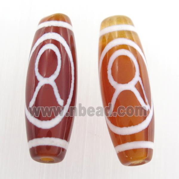 red tibetan Dzi agate beads, oval