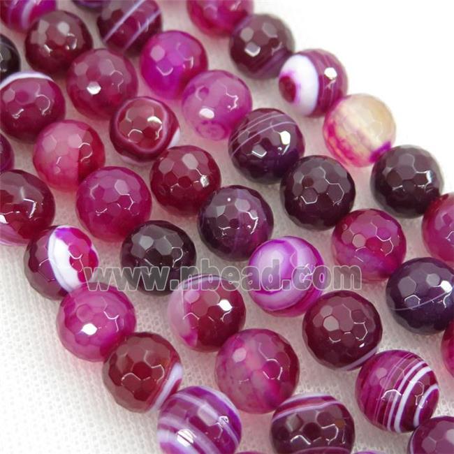 hotpink Striped Agate Beads, faceted round, A grade