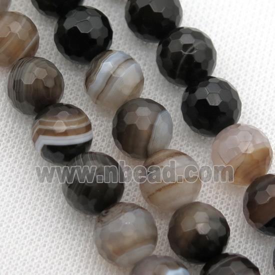 coffee Striped Agate Beads, faceted round, A grade