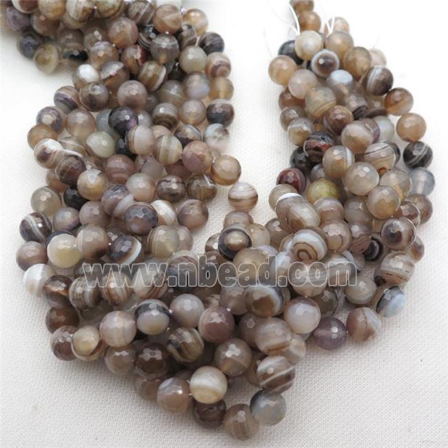 coffee Striped Agate Beads, faceted round, A grade