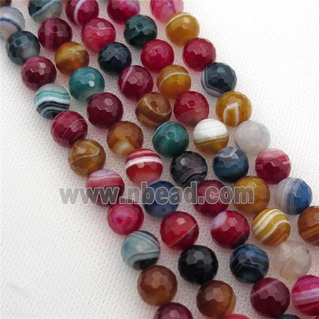 Natural Stripe Agate Beads Banded Faceted Round Mixed Color Dye