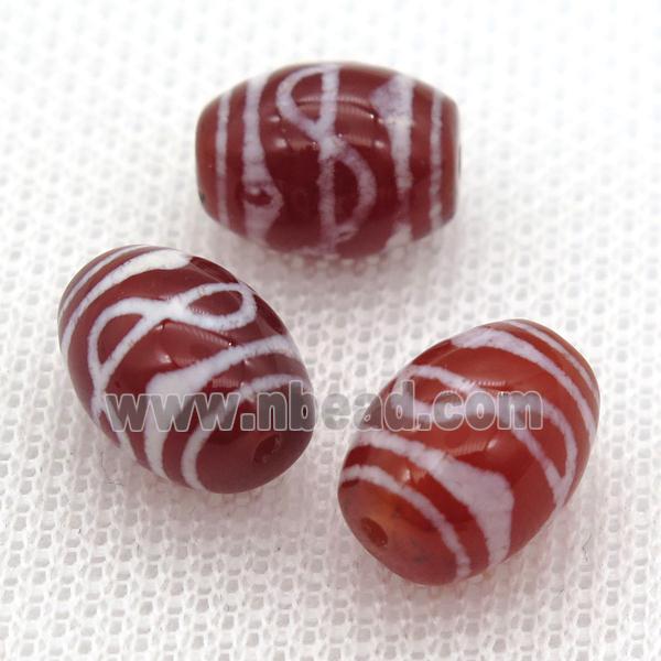 red tibetan DZi barrel beads