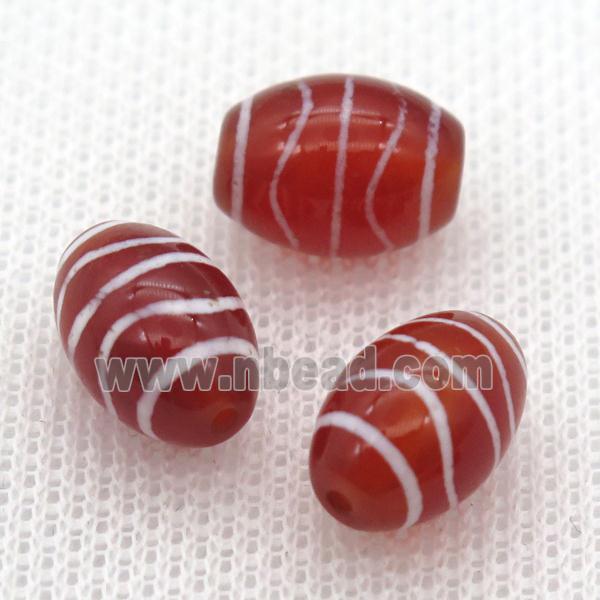 red tibetan DZi barrel beads