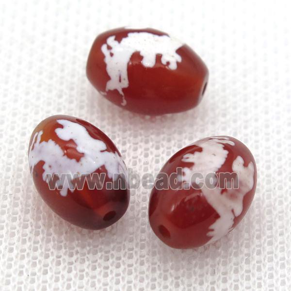 red tibetan DZi barrel beads