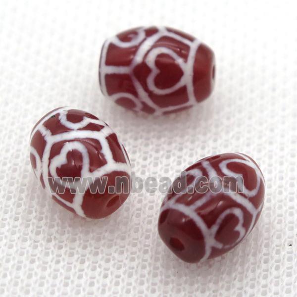 red tibetan DZi barrel beads