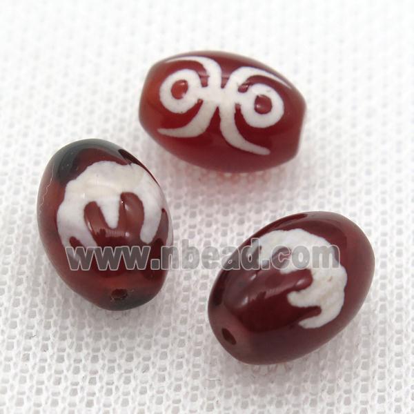 red tibetan DZi barrel beads