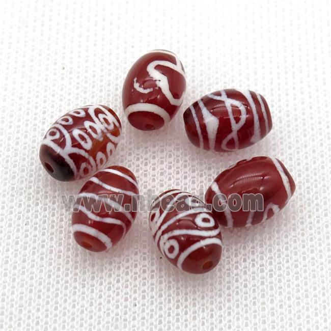 red tibetan DZi oval rice beads, mixed