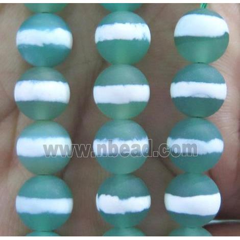 green tibetan agate beads, matte, round