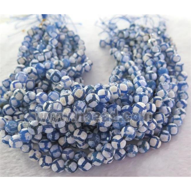 Tibetan Agate Beads Faceted Round Blue Dye B-Grade