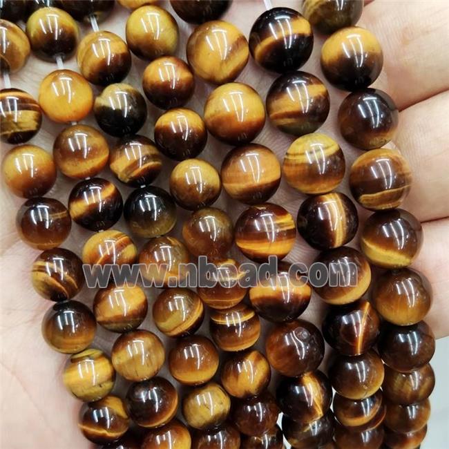 Natural Tiger Eye Stone Beads A-Grade Yellow Smooth Round