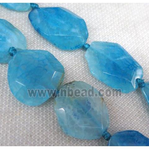 blue agate slice beads, freeform, faceted