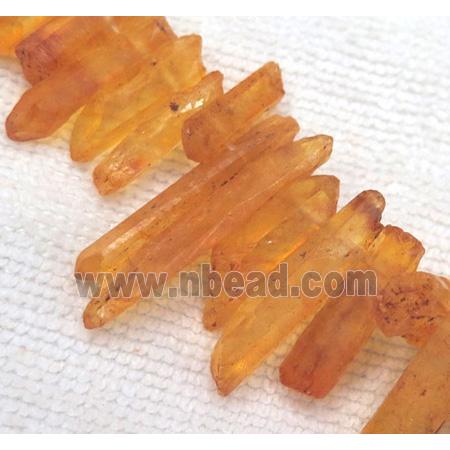 clear quartz beads, stick. freeform, orange dyed