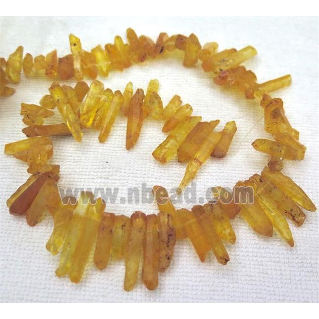 clear quartz beads, stick. freeform, orange dyed