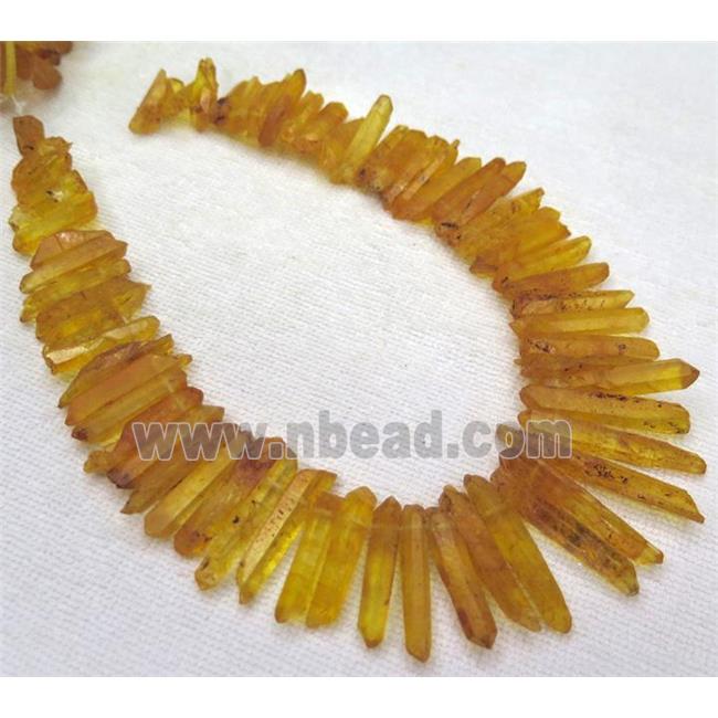 clear quartz stick beads, freeform, orange dyed