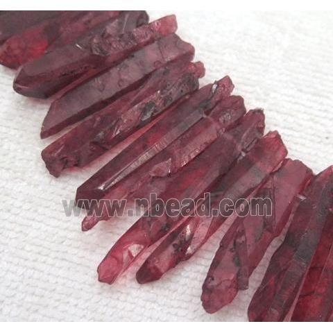 clear quartz stick beads, freeform, red dyed