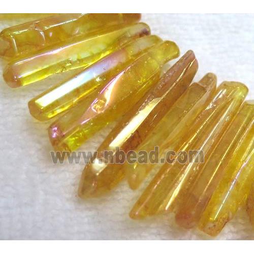 polished clear quartz stick beads, freeform, golden