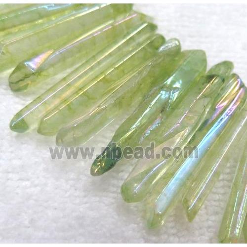 polished Clear Quartz stick beads, freeform, green