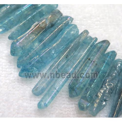 polished clear quartz stick beads, freeform, aqua