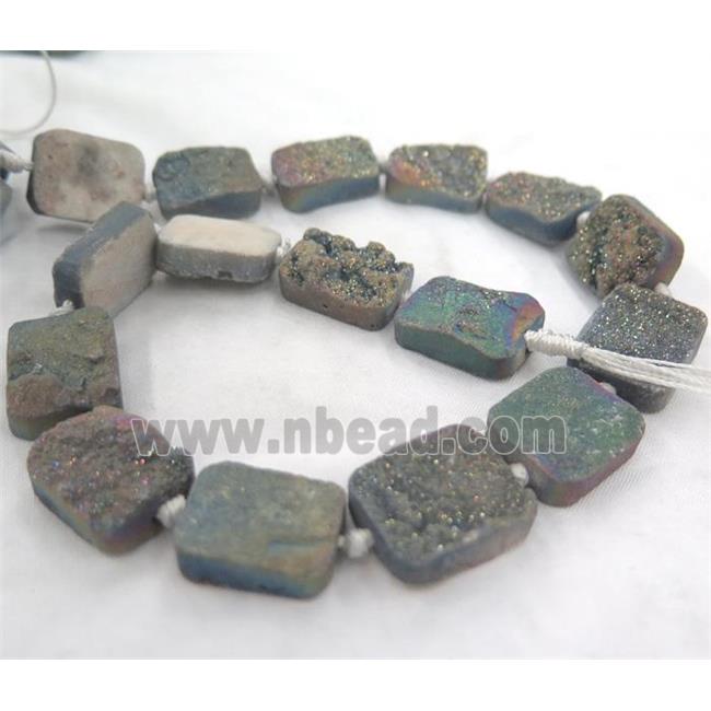 druzy quartz beads, rectangle, rainbow electroplated