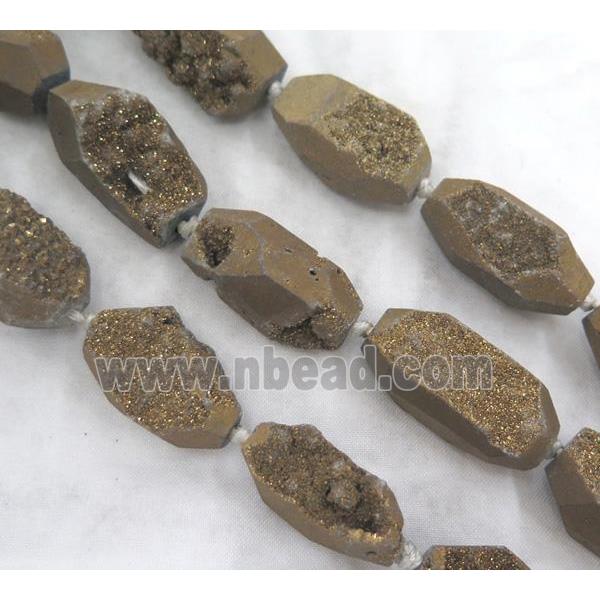 agate druzy beads, freeform, gold electroplated