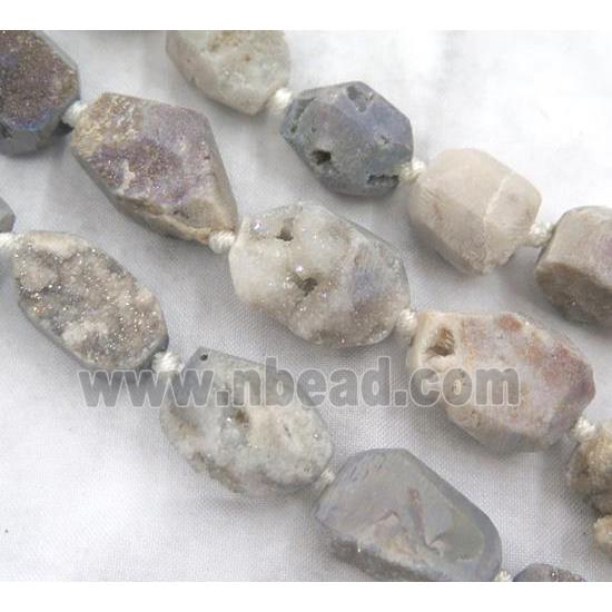 natural Agate Beads with Druzy, freeform