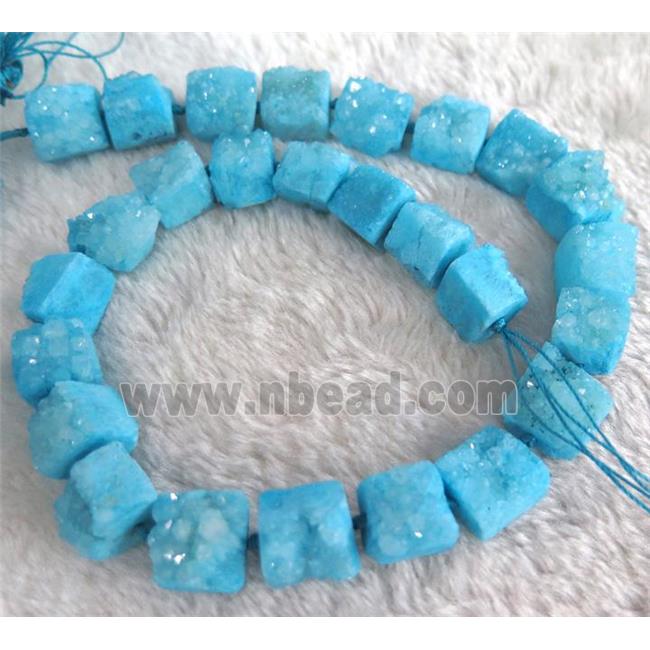 blue druzy quartz square beads