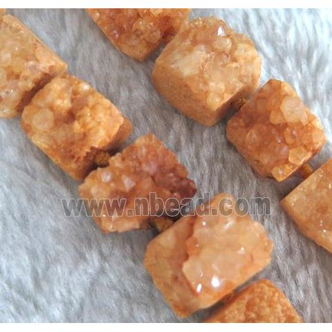 orange druzy quartz beads, square